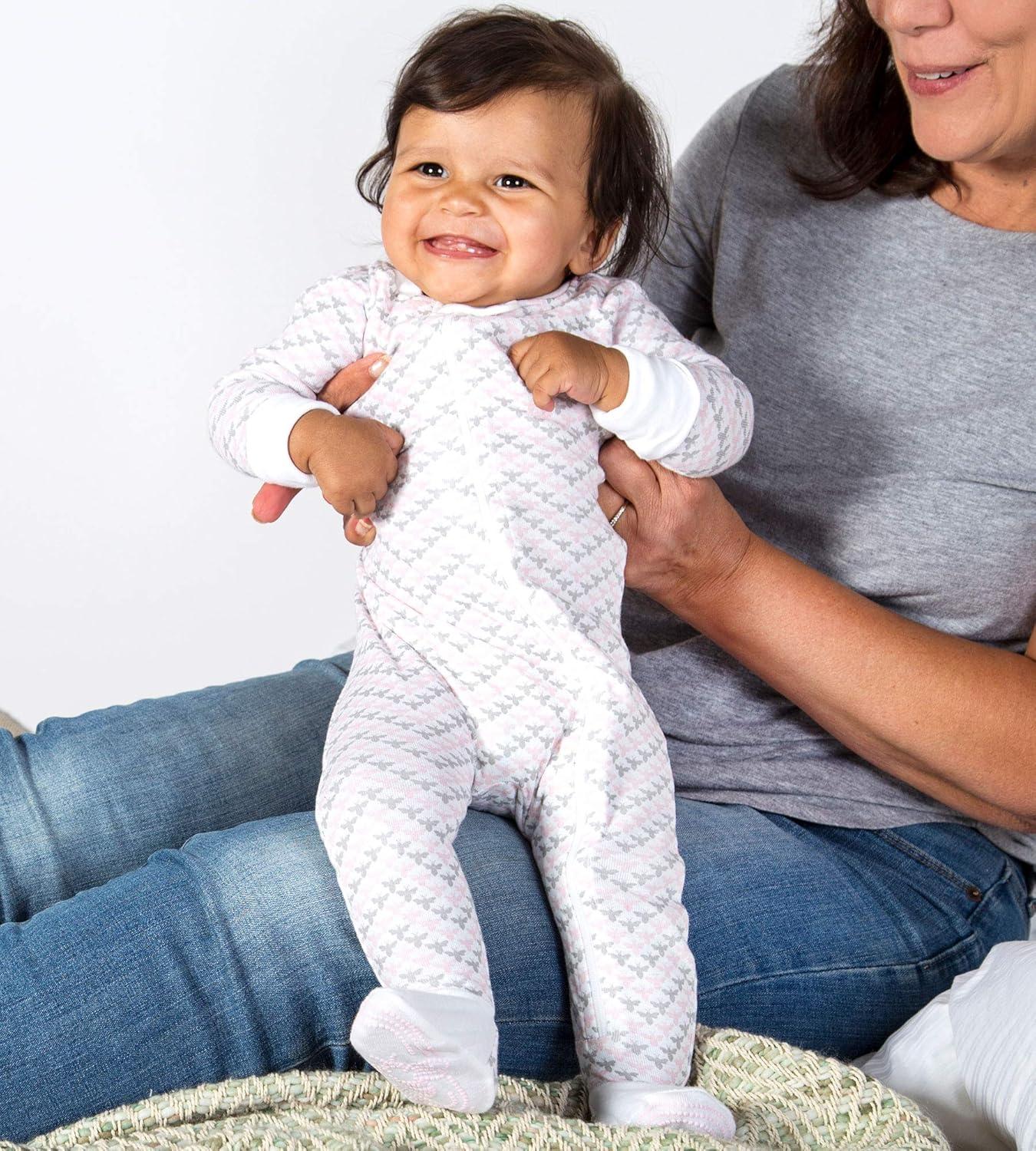 imageBurts Bees Baby babygirls Sleeper Pajamas Zip Front Nonslip Footed Sleeper Pjs 100 Organic CottonBlossom Chevron Bee