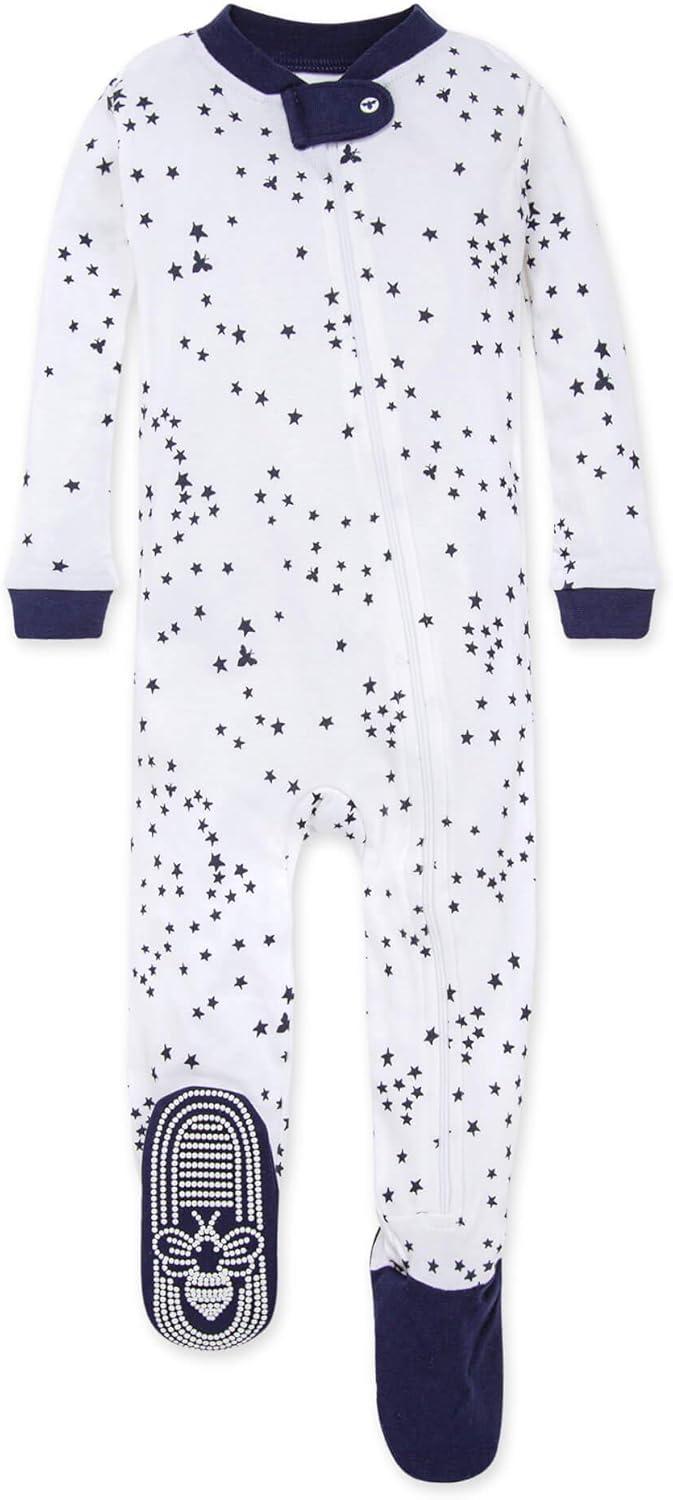imageBurts Bees Baby babygirls Zipup Footed Sleeper Pj ampamp Set of Bibs Gift Bundle 100 Organic CottonMidnight Twinkle Bee
