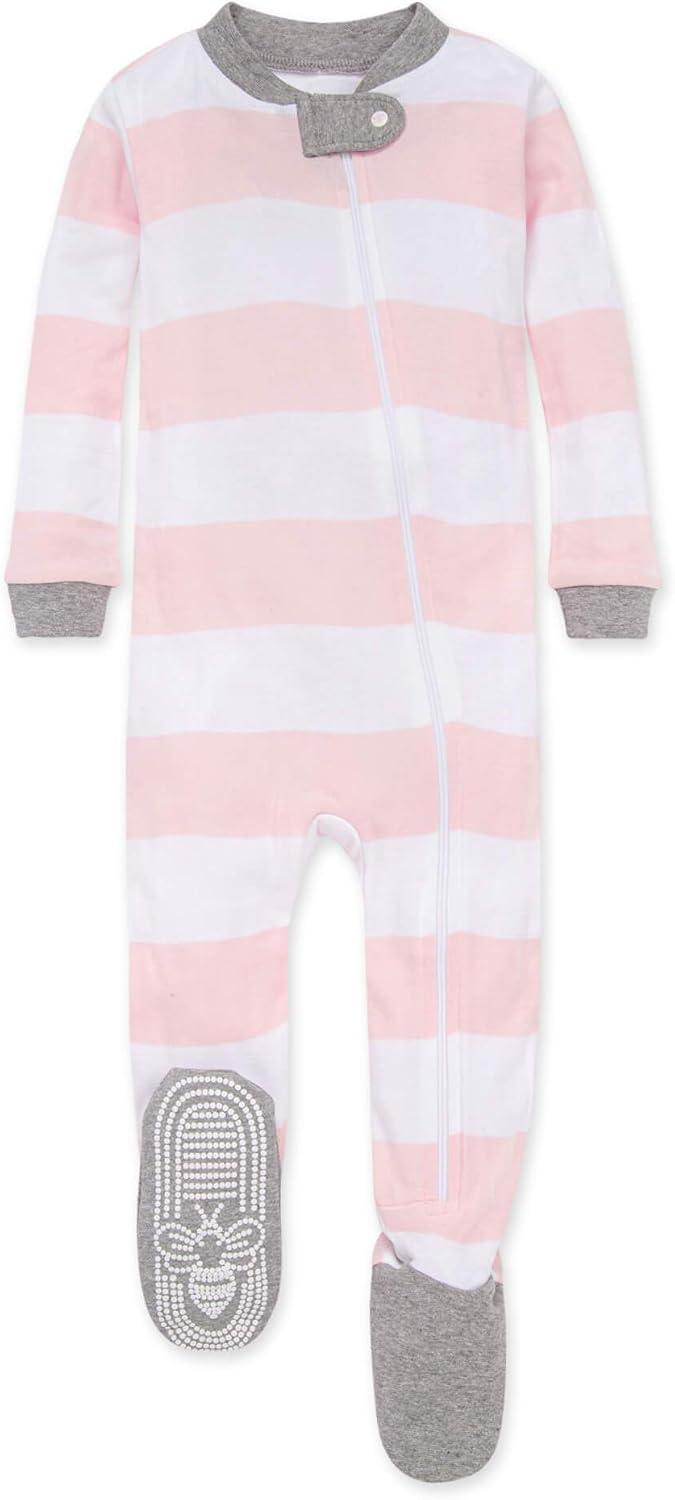 imageBurts Bees Baby babygirls Zipup Footed Sleeper Pj ampamp Set of Bibs Gift Bundle 100 Organic CottonPink Elephants