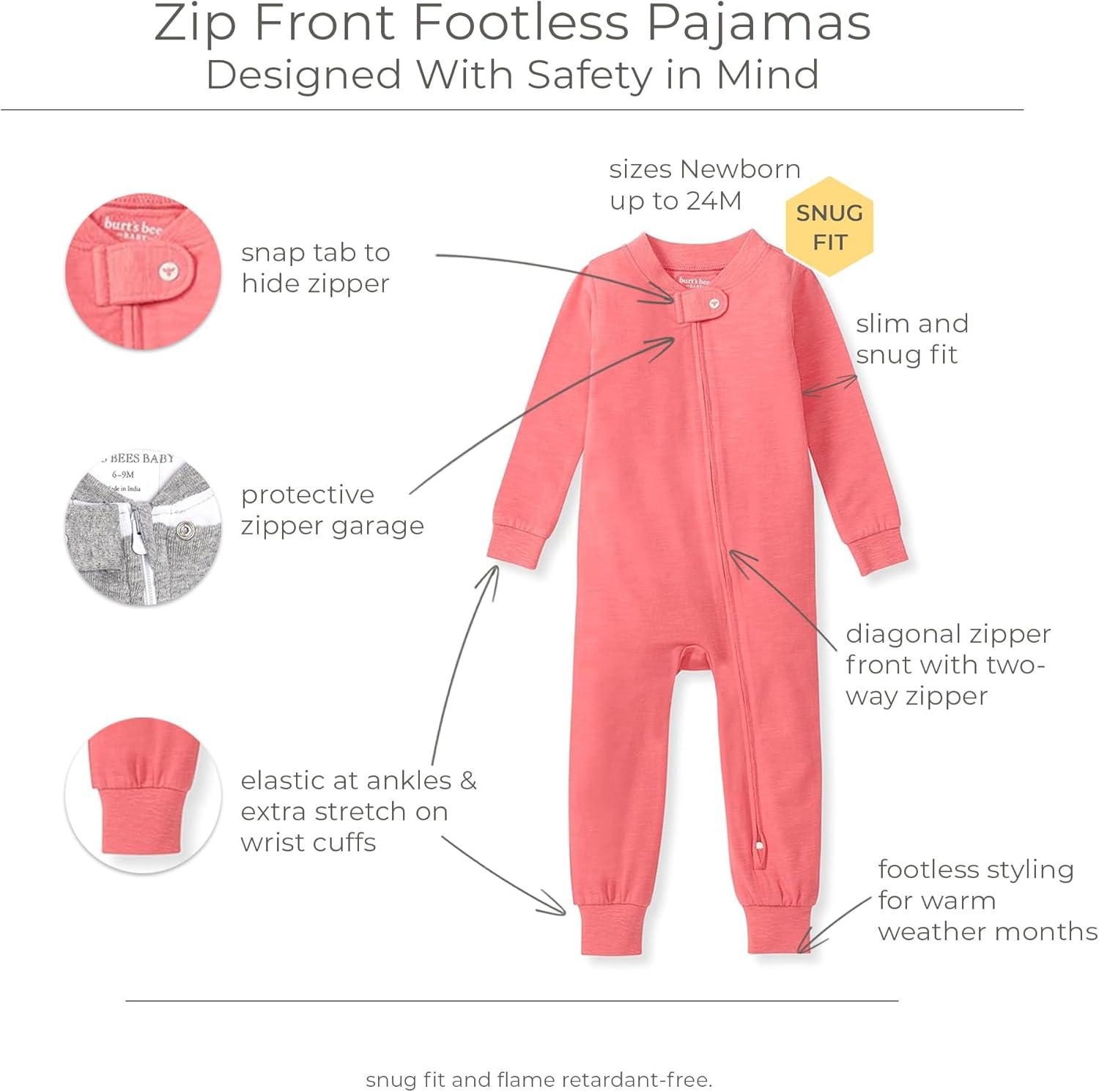imageBurts Bees Baby unisexbaby Honeysoft Pajamas Footless Onepiece Zipup Pj Soft Organic Cotton ampamp Lyocell BlendPink Coral