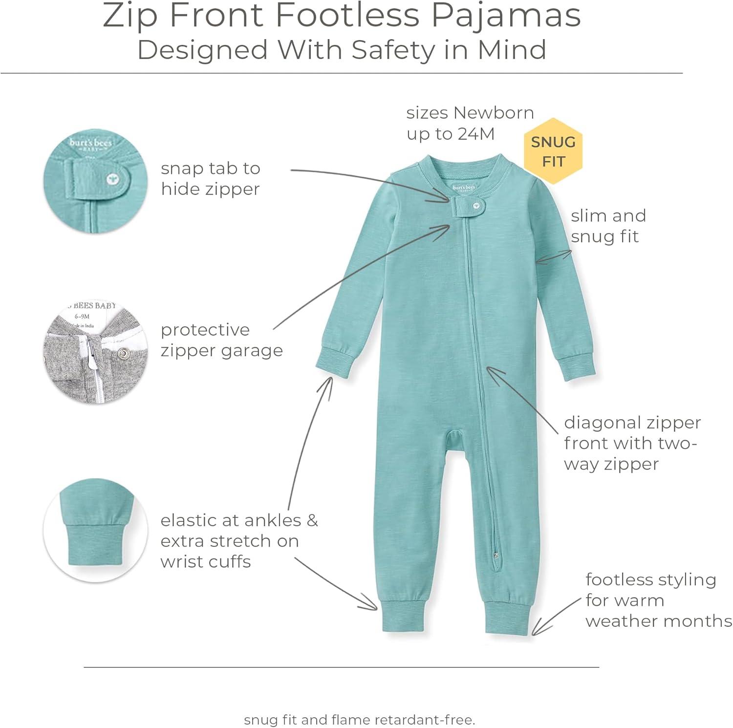 imageBurts Bees Baby unisexbaby Honeysoft Pajamas Footless Onepiece Zipup Pj Soft Organic Cotton ampamp Lyocell BlendSeaglass Blue