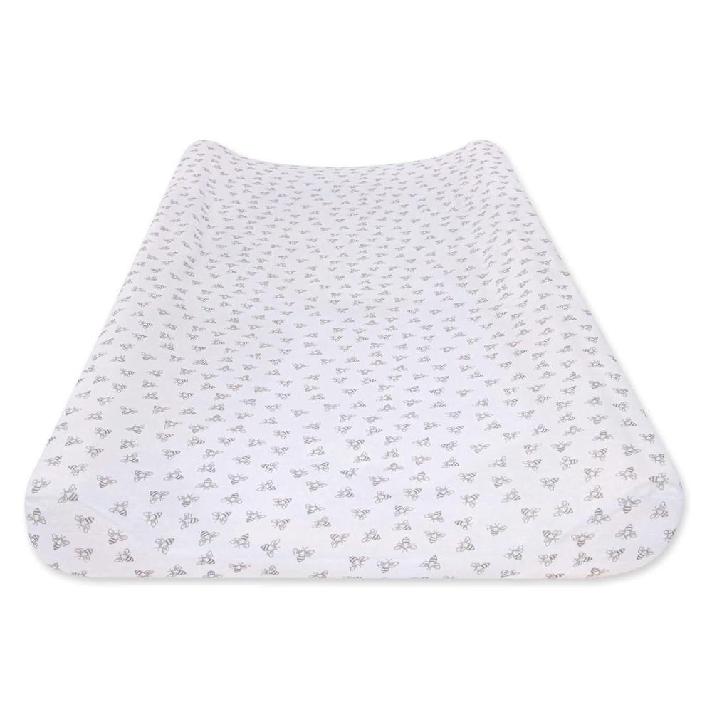 imageBurts Bees Baby  Changing Pad Cover 100 Organic Jersey Cotton Changing Pad Liner for Standard 16 x 32 Inch Changing MatsHeather Grey Honeybee