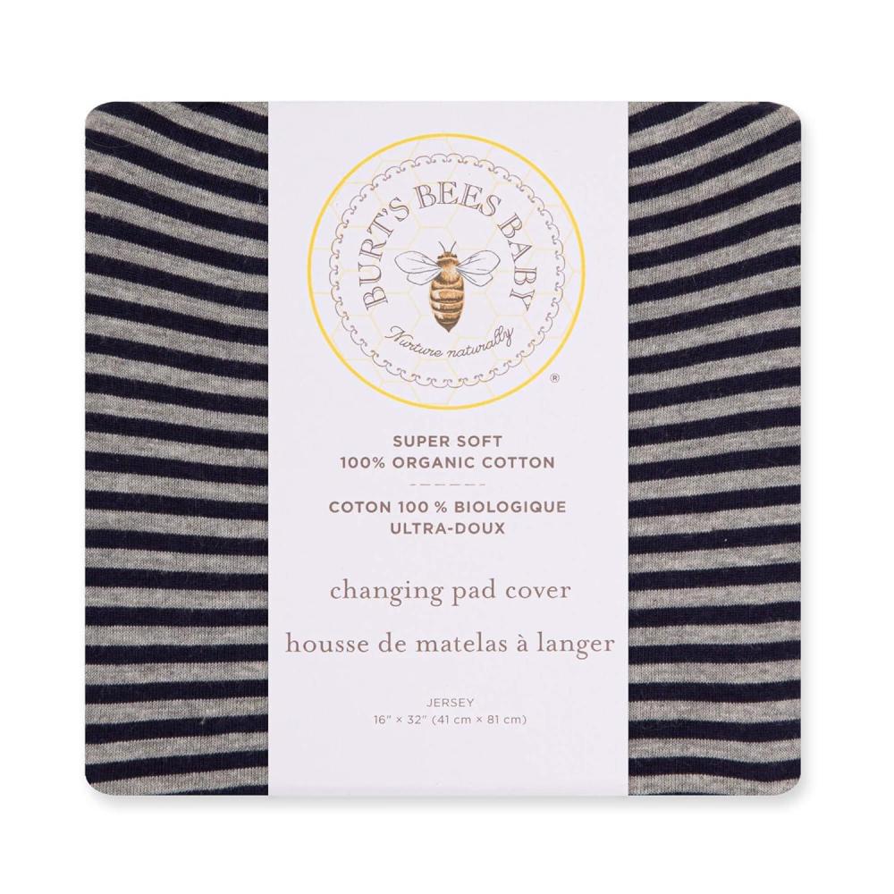 imageBurts Bees Baby  Changing Pad Cover 100 Organic Jersey Cotton Changing Pad Liner for Standard 16 x 32 Inch Changing MatsNavy Stripe