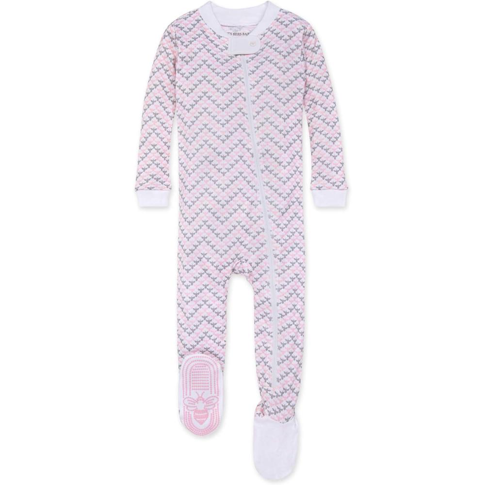 imageBurts Bees Baby babygirls Sleeper Pajamas Zip Front Nonslip Footed Sleeper Pjs 100 Organic CottonBlossom Chevron Bee