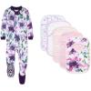 imageBurts Bees Baby babygirls Zipup Footed Sleeper Pj ampamp Set of Bibs Gift Bundle 100 Organic CottonDaylily