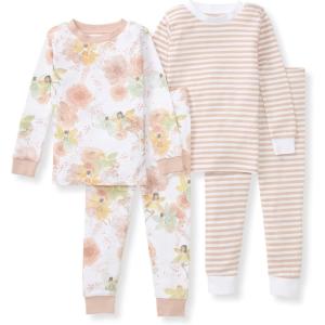 imageBurts Bees Baby Girls Pajamas 2Piece Long Sleeve Tee and Pants Organic Cotton PJ SetFairy Floral 2pk