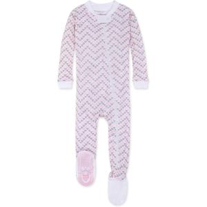 imageBurts Bees Baby babygirls Sleeper Pajamas Zip Front Nonslip Footed Sleeper Pjs 100 Organic CottonBlossom Chevron Bee