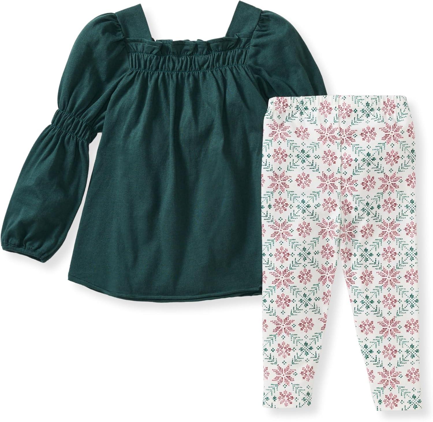 imageBurts Bees Baby babygirls Long Sleeve Top and Pant Set 100 Organic Cotton OutfitPoinsettia Fair Isle