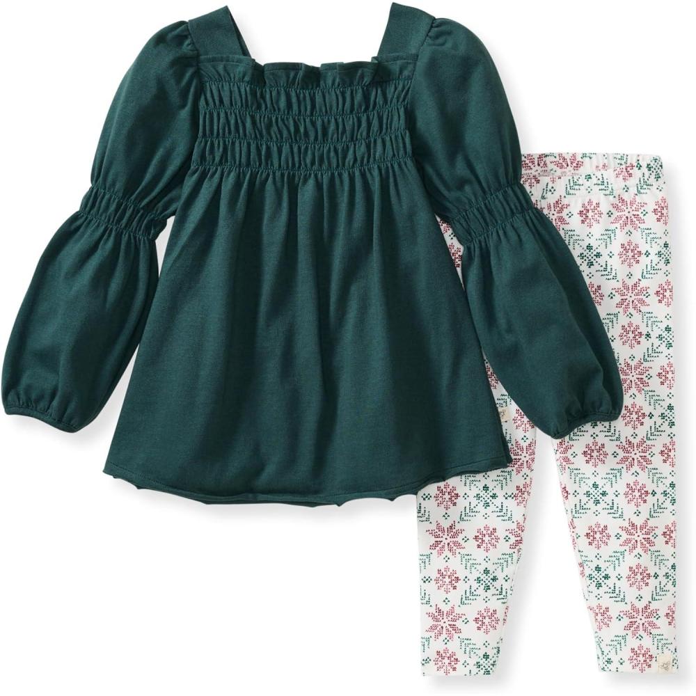 imageBurts Bees Baby babygirls Long Sleeve Top and Pant Set 100 Organic Cotton OutfitPoinsettia Fair Isle
