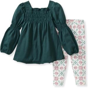 imageBurts Bees Baby babygirls Long Sleeve Top and Pant Set 100 Organic Cotton OutfitPoinsettia Fair Isle