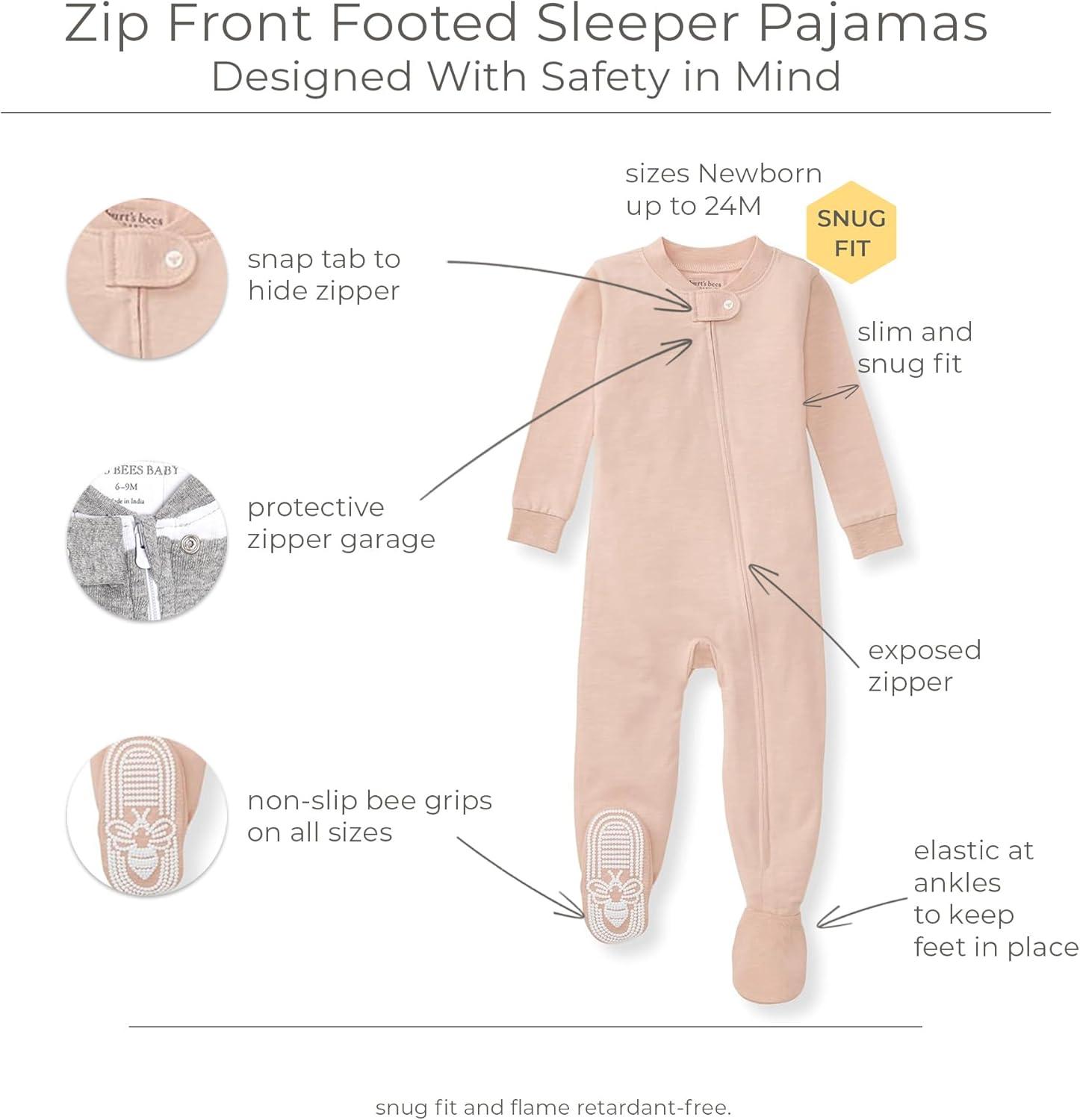 imageBurts Bees Baby unisexbaby Honeysoft Sleeper Pajamas Zip Front Nonslip Footed Footie Pjs Organic Cotton ampamp LyocellApple Jersey Slub