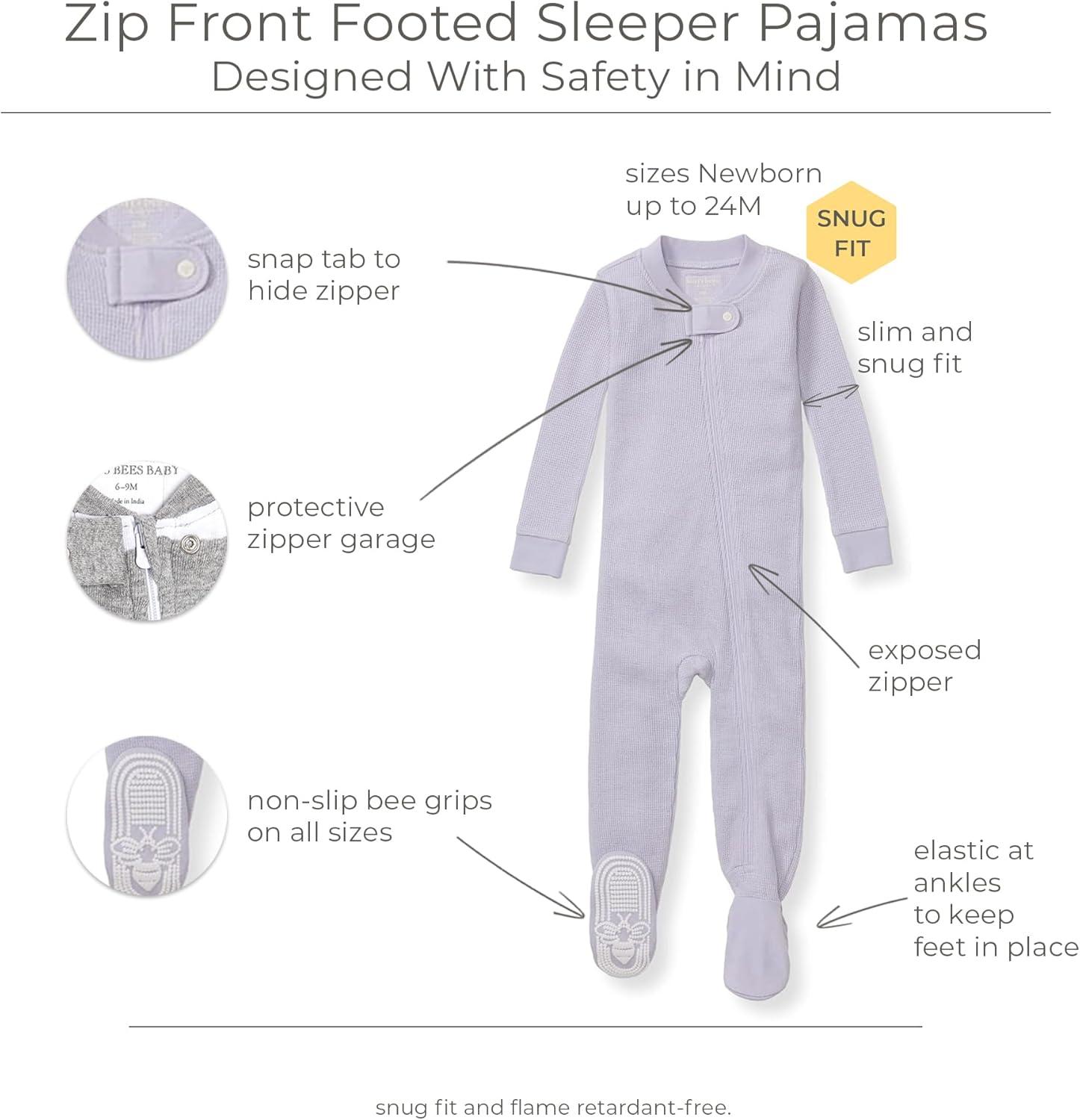 imageBurts Bees Baby unisexbaby Honeysoft Sleeper Pajamas Zip Front Nonslip Footed Footie Pjs Organic Cotton ampamp LyocellFlowering Lilac