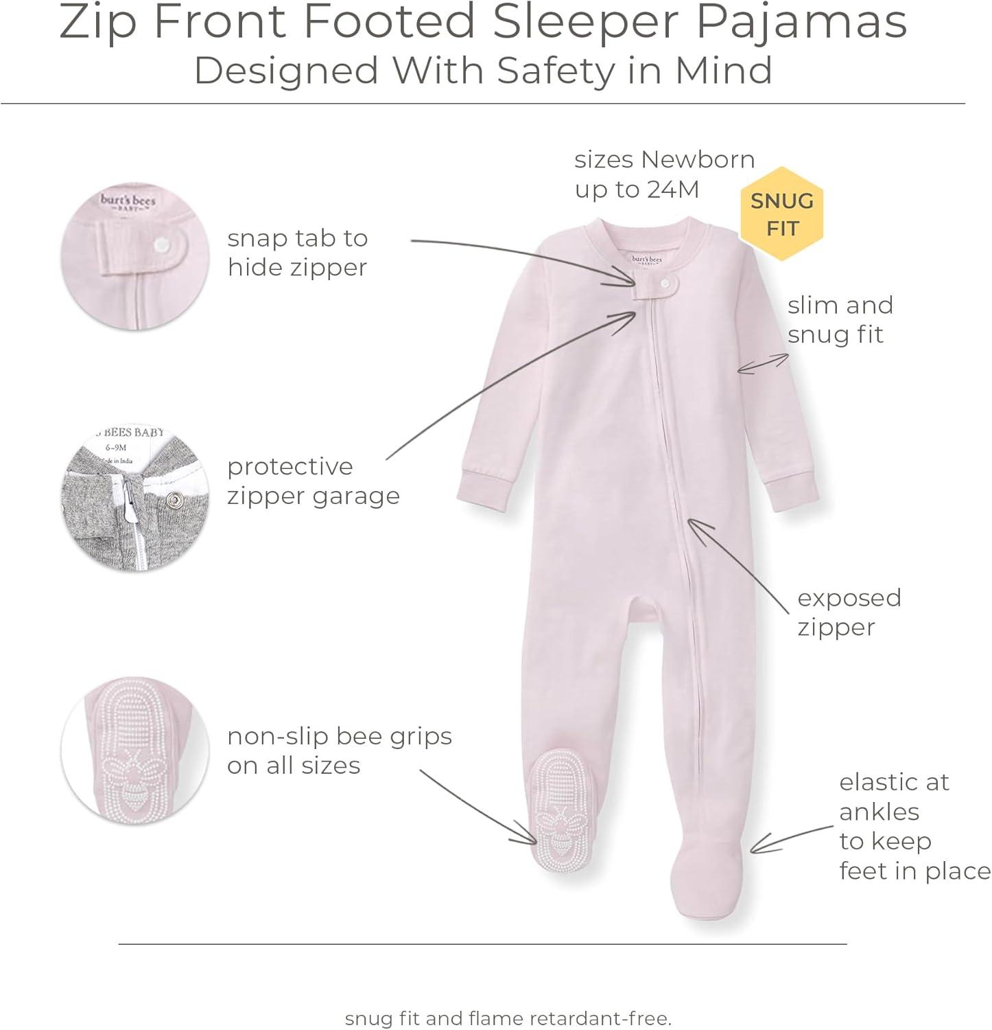 imageBurts Bees Baby unisexbaby Honeysoft Sleeper Pajamas Zip Front Nonslip Footed Footie Pjs Organic Cotton ampamp LyocellLavender Jersey Slub