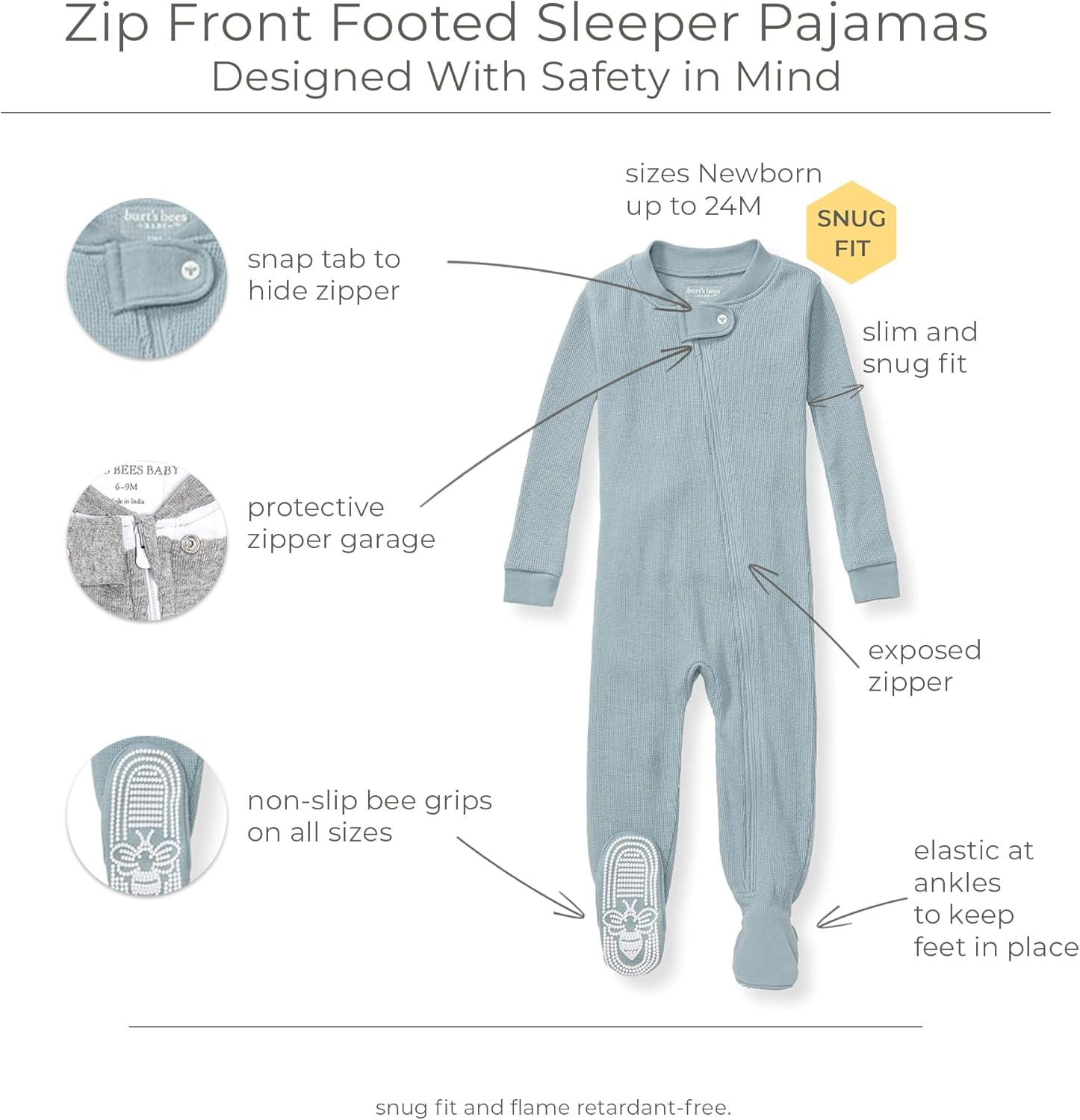 imageBurts Bees Baby unisexbaby Honeysoft Sleeper Pajamas Zip Front Nonslip Footed Footie Pjs Organic Cotton ampamp LyocellMuted Blue