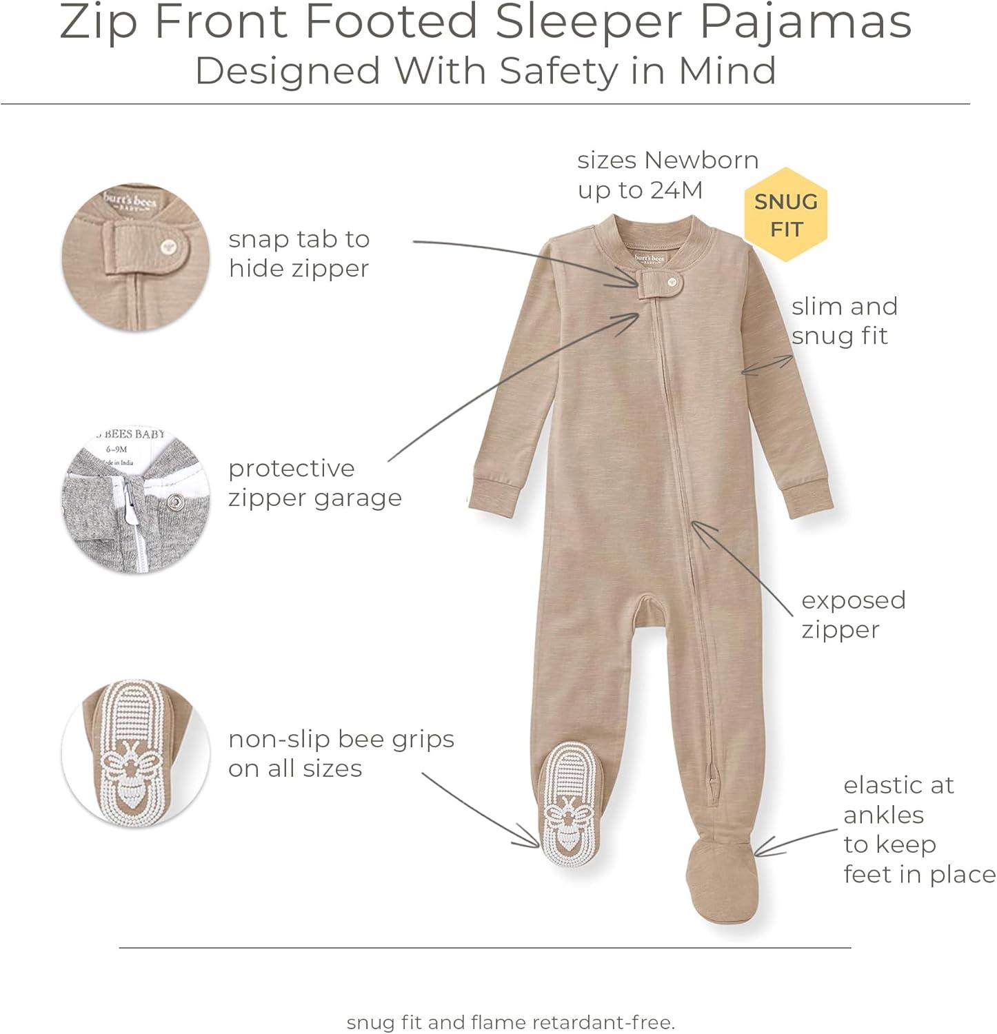 imageBurts Bees Baby unisexbaby Honeysoft Sleeper Pajamas Zip Front Nonslip Footed Footie Pjs Organic Cotton ampamp LyocellNeutral Jersey Slub