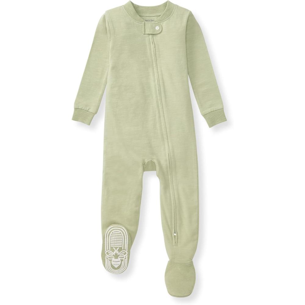 imageBurts Bees Baby unisexbaby Honeysoft Sleeper Pajamas Zip Front Nonslip Footed Footie Pjs Organic Cotton ampamp LyocellMoss Jersey Slub