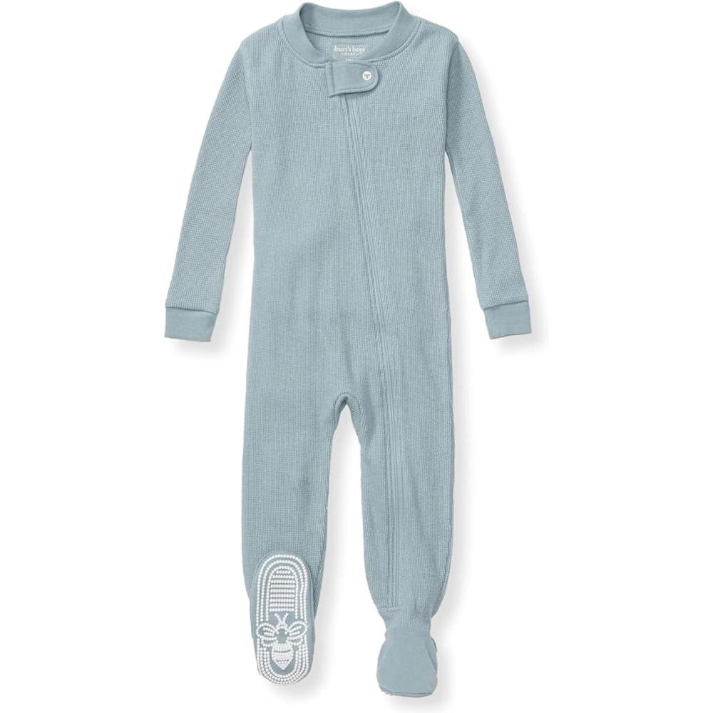 imageBurts Bees Baby unisexbaby Honeysoft Sleeper Pajamas Zip Front Nonslip Footed Footie Pjs Organic Cotton ampamp LyocellMuted Blue