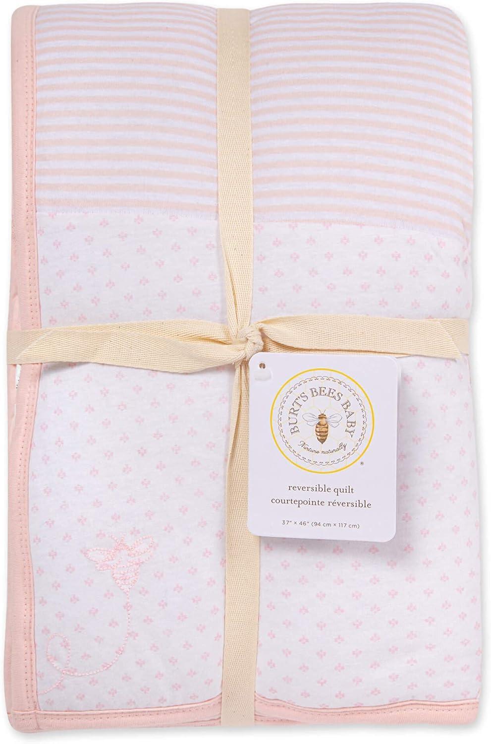 imageBurts Bees Baby Infant Reversible Quilt Blanket Jersey Knit Soft 100 Organic Cotton Blankets with 100 Polyester Fill for Warm Padding Size 37 x 46 Inch