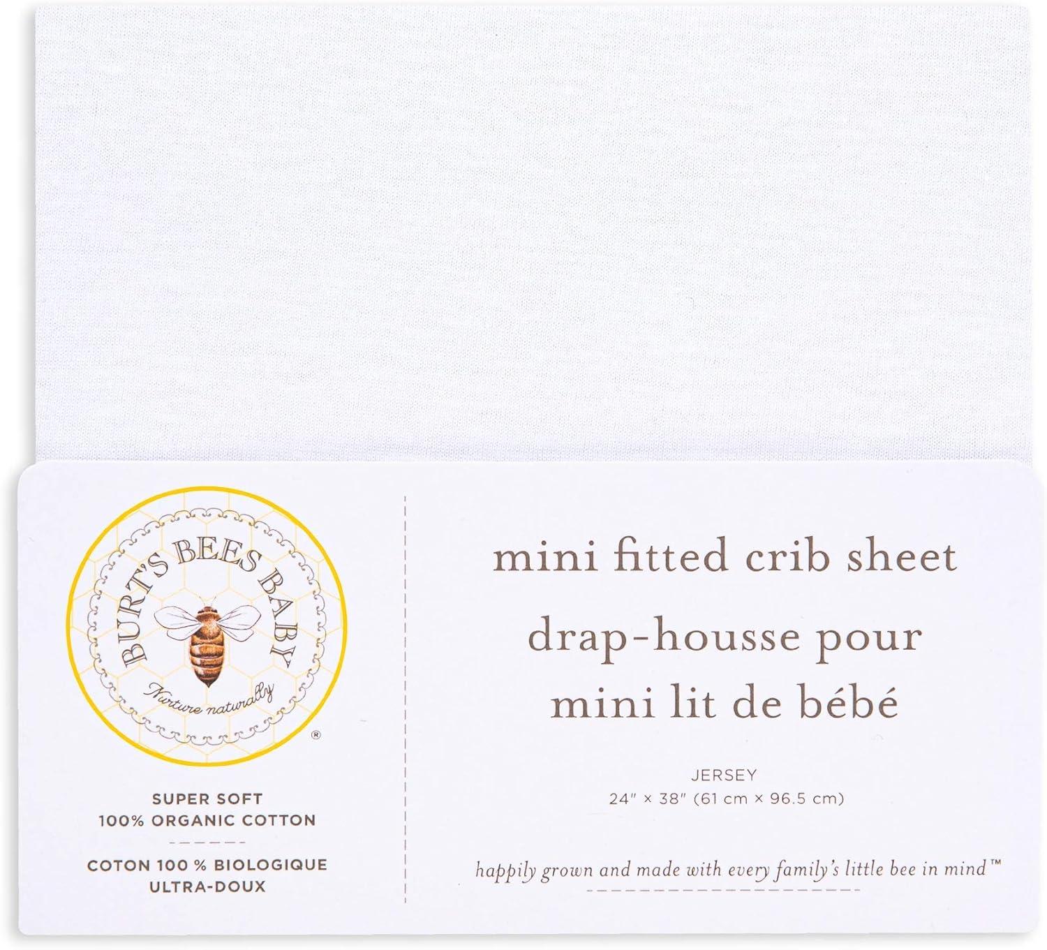 imageBurts Bees Baby  Fitted Mini Crib Sheet for Portable Playard or Travel Crib 100 Organic CottonCloud White