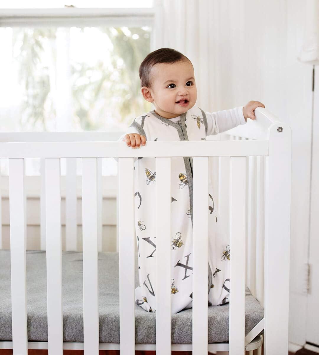 imageBurts Bees Baby  Fitted Mini Crib Sheet for Portable Playard or Travel Crib 100 Organic CottonHeather Grey