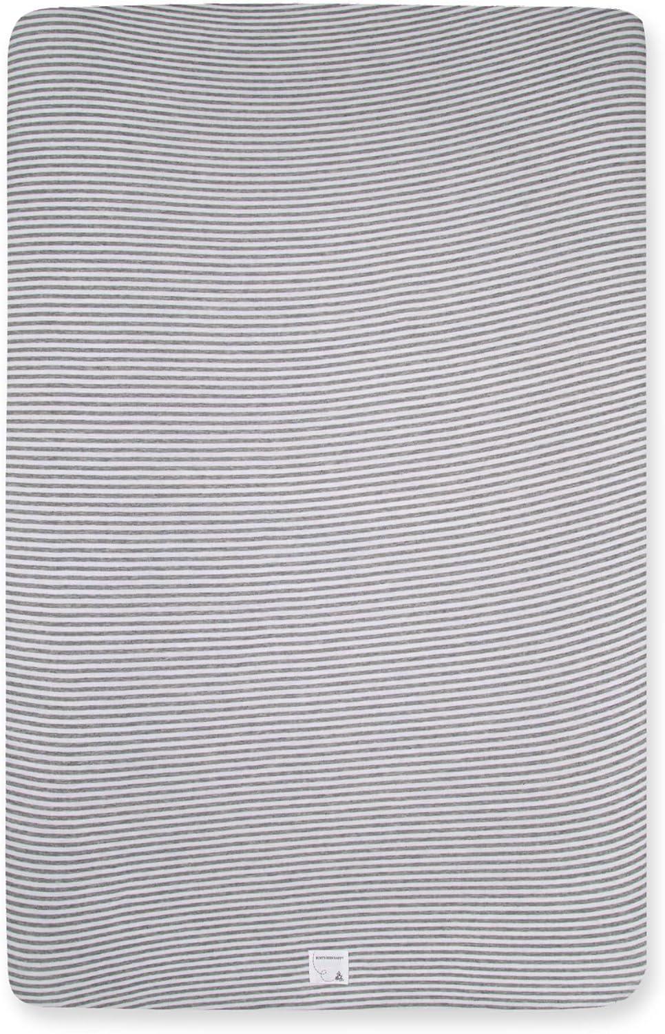 imageBurts Bees Baby  Fitted Mini Crib Sheet for Portable Playard or Travel Crib 100 Organic CottonHeather Grey Stripe