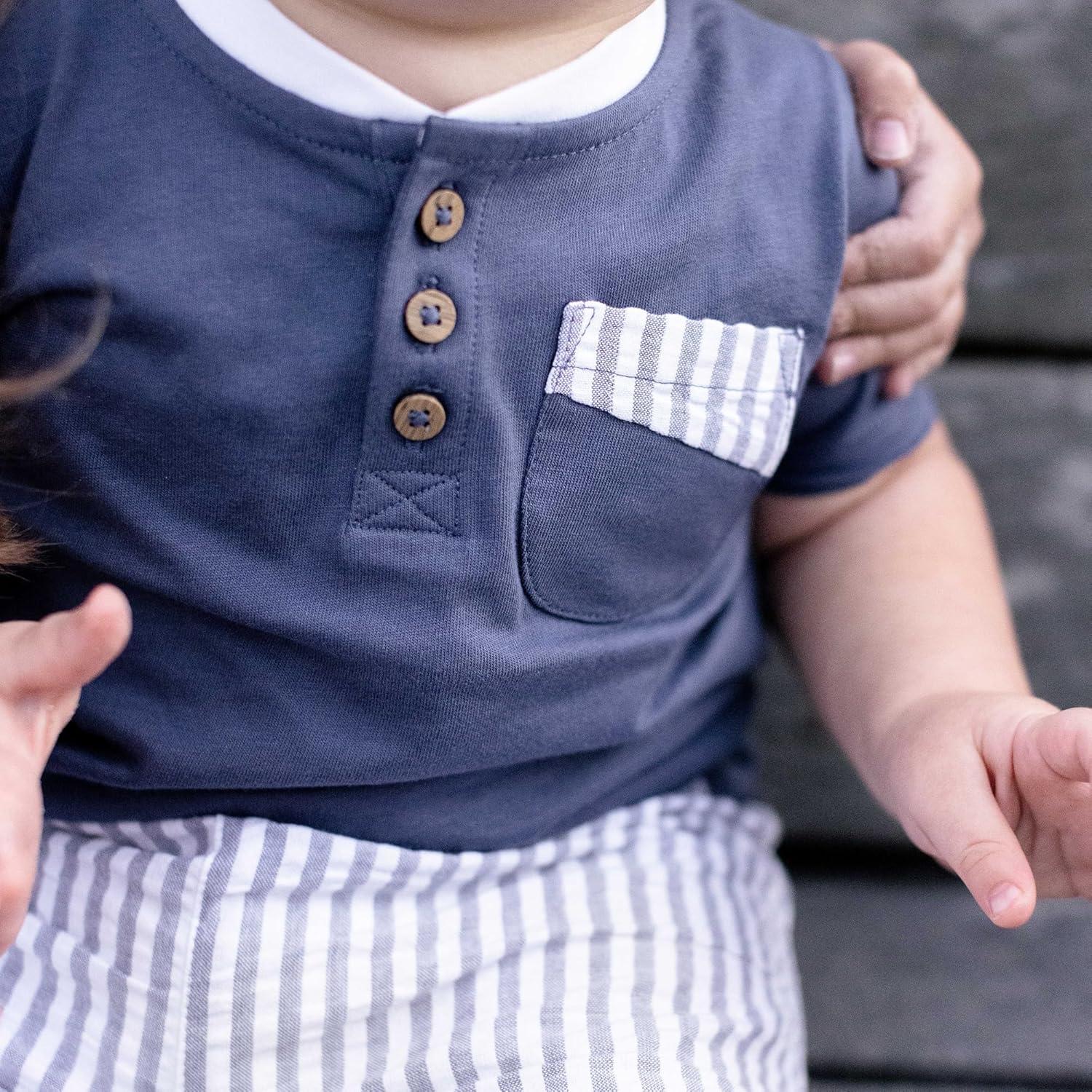 imageBurts Bees Baby Baby Boys Tee and Short SetHenley Tee  Seersucker Shorts