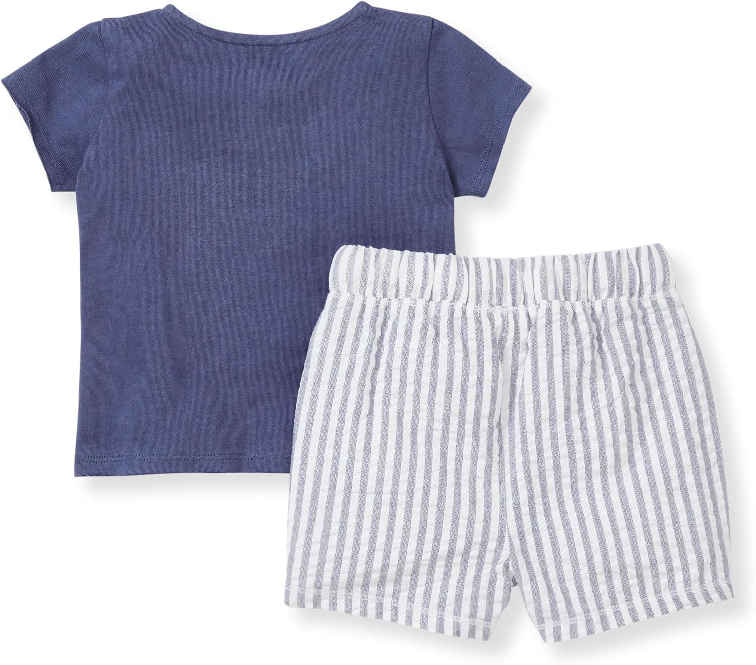 imageBurts Bees Baby Baby Boys Tee and Short SetHenley Tee  Seersucker Shorts