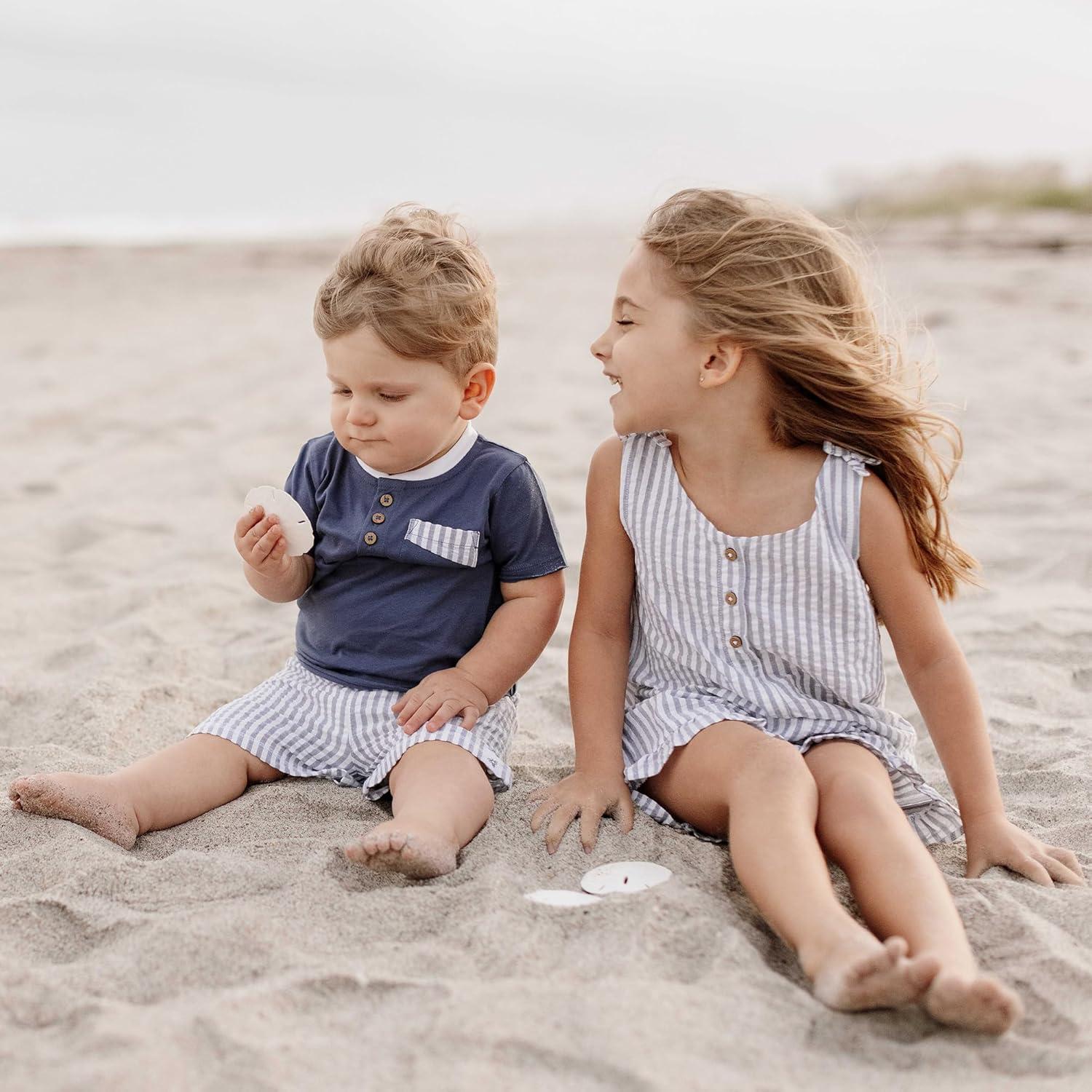 imageBurts Bees Baby Baby Boys Tee and Short SetHenley Tee  Seersucker Shorts