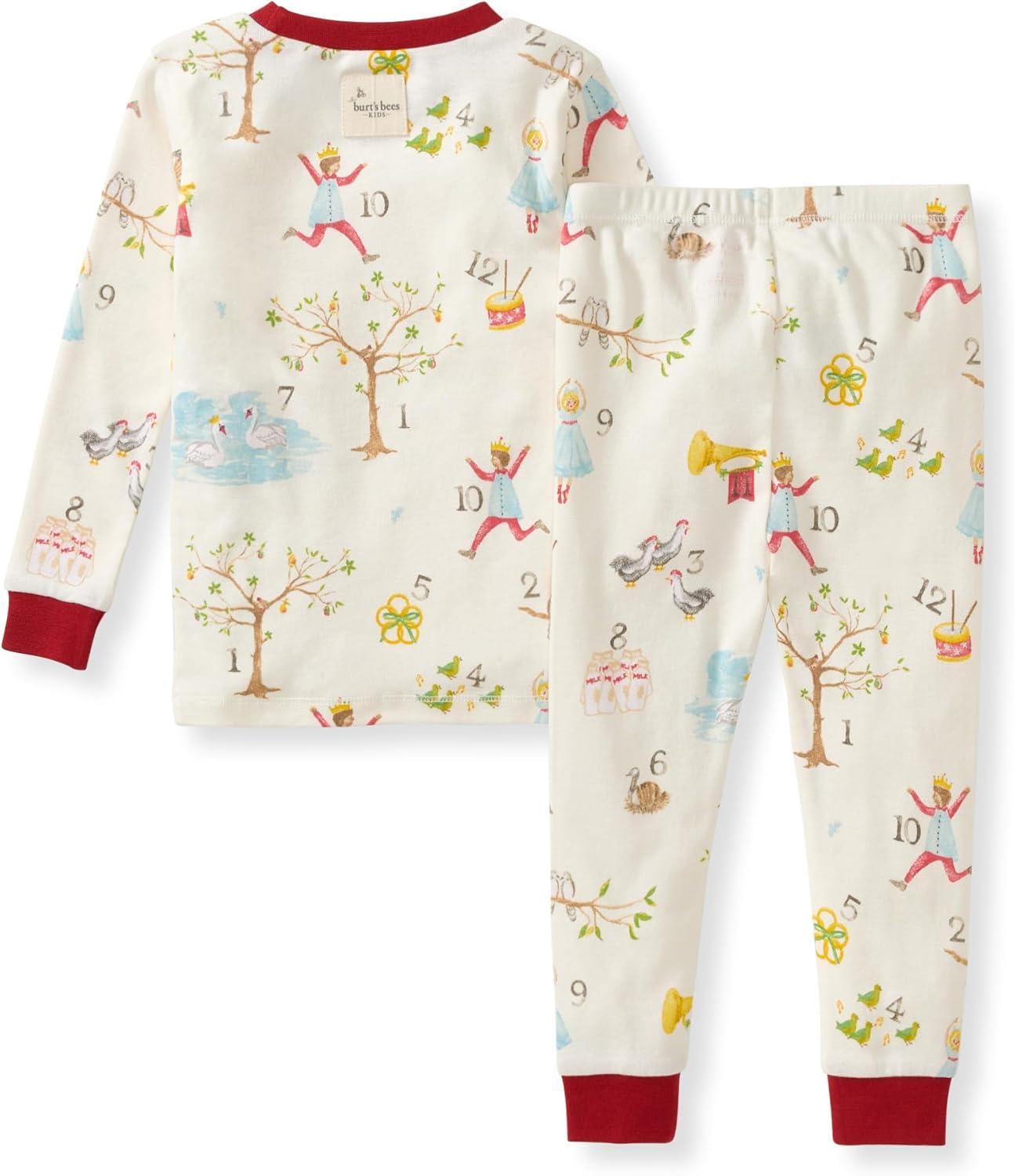 imageBurts Bees Baby Girls Pajamas 2Piece Long Sleeve Tee and Pants Organic Cotton PJ Set12 Days of Christmas