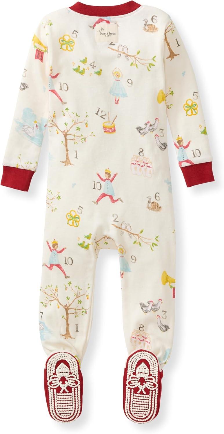 imageBurts Bees Baby Girls Snug Fit OnePiece Footed NonSlip Sleeper Pajamas12 Days of Christmas