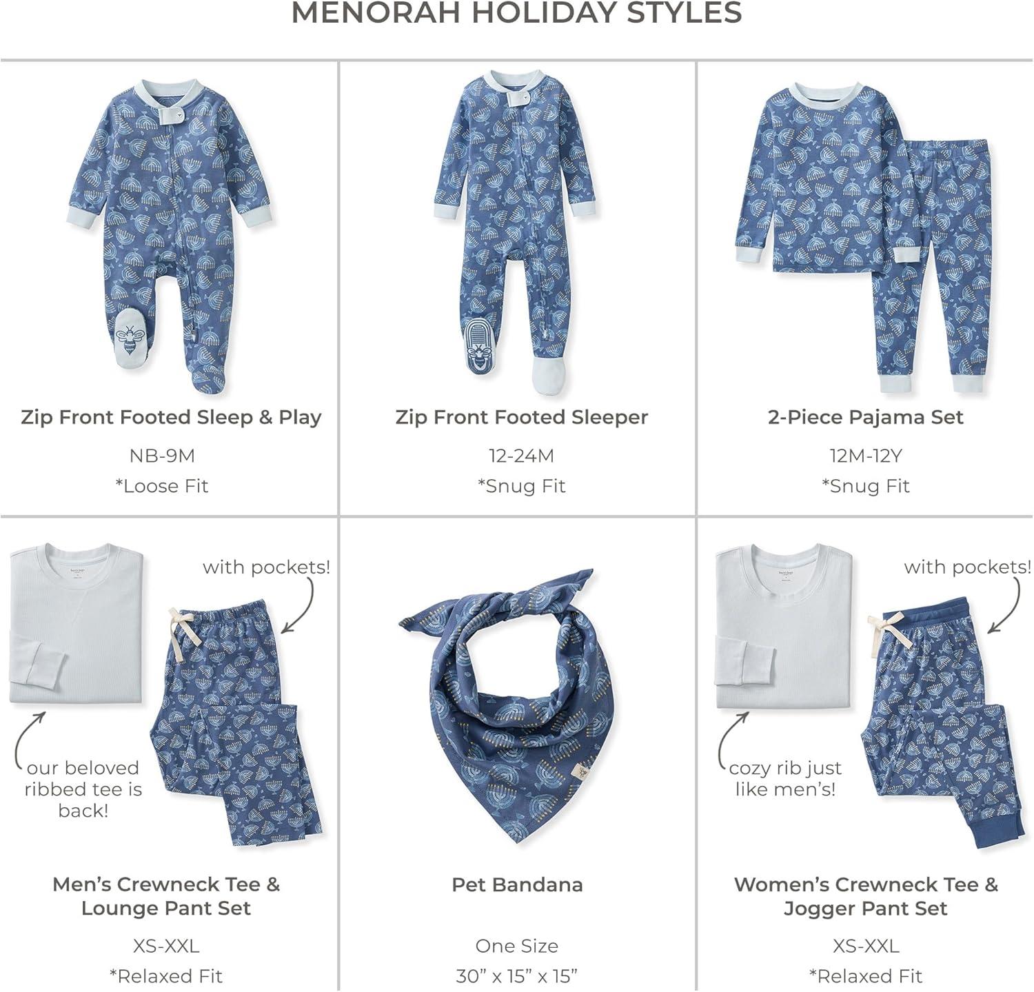 imageBurts Bees Baby and Family Matching Holiday Organic Cotton PajamasMenorah