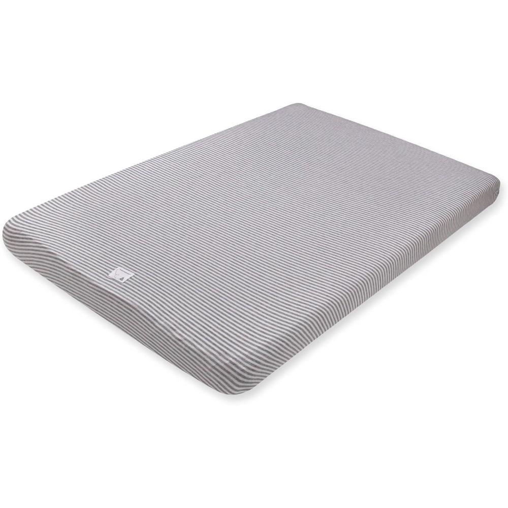 imageBurts Bees Baby  Fitted Mini Crib Sheet for Portable Playard or Travel Crib 100 Organic CottonHeather Grey Stripe