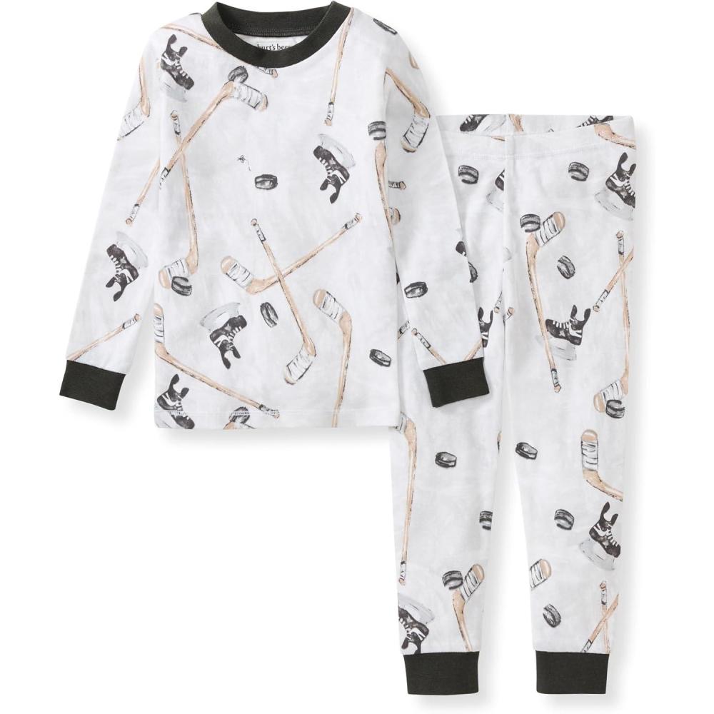 imageBurts Bees Baby Boys 2Piece Long Sleeve Tee and Pants Organic Cotton Pajama SetHockey Season
