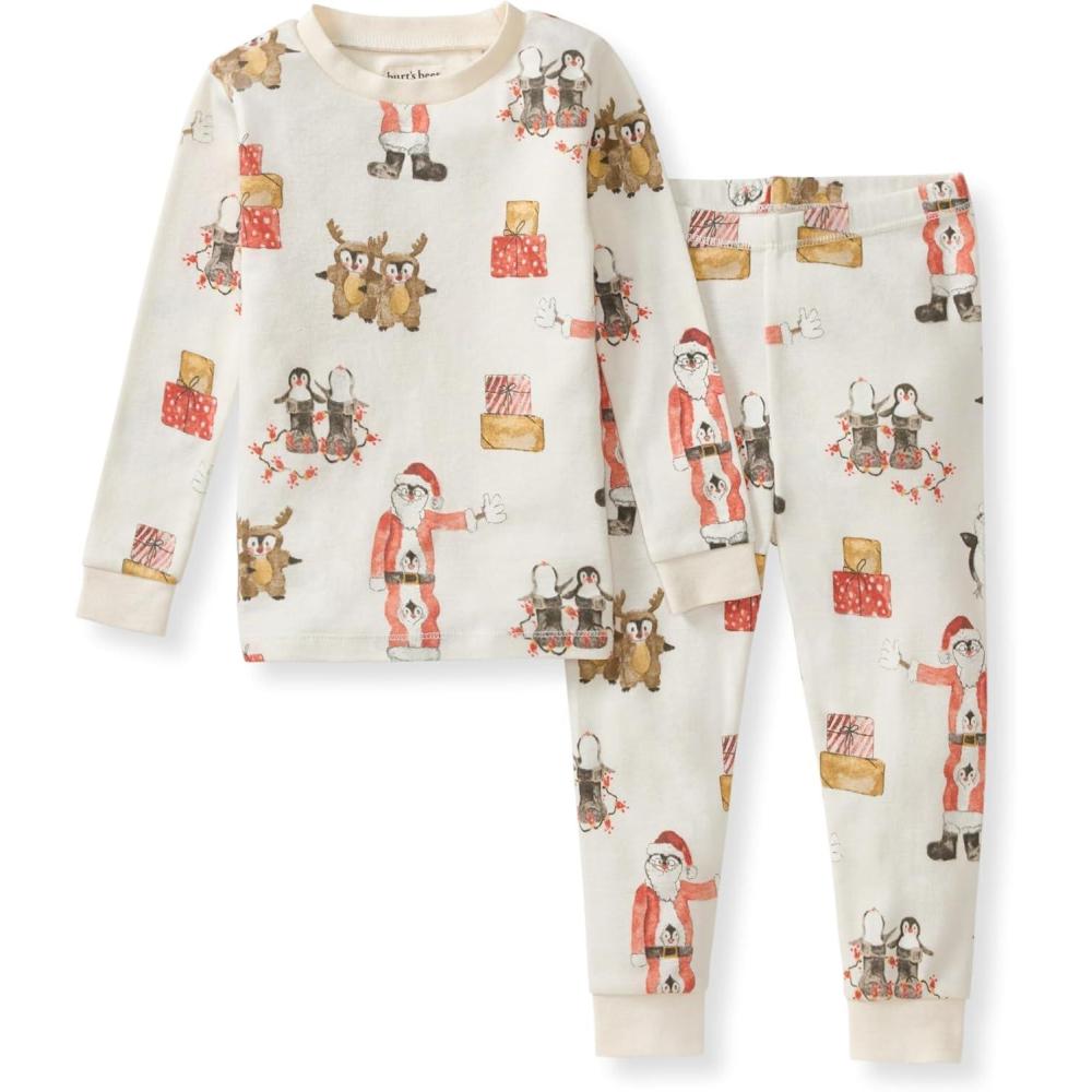 imageBurts Bees Baby Boys 2Piece Long Sleeve Tee and Pants Organic Cotton Pajama SetSantas Little Helper