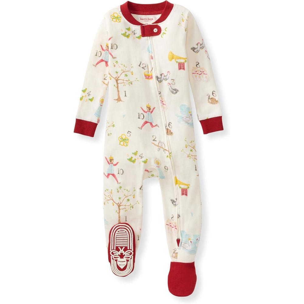 imageBurts Bees Baby Girls Snug Fit OnePiece Footed NonSlip Sleeper Pajamas12 Days of Christmas
