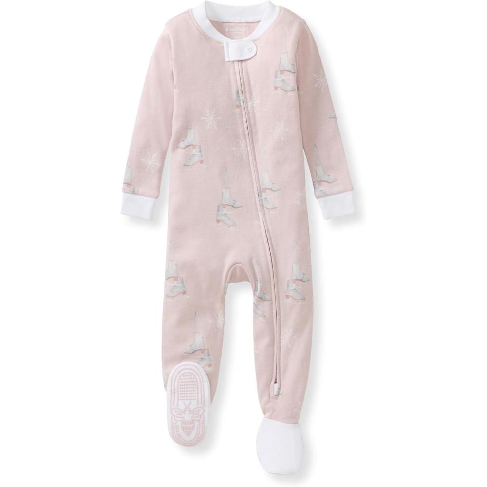imageBurts Bees Baby Girls Snug Fit OnePiece Footed NonSlip Sleeper PajamasIce Skates