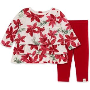 imageBurts Bees Baby Baby Girls Top and Pant Set Tunic and Leggings Bundle 100 Organic CottonWatercolor Pointsettia