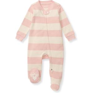 imageBurts Bees Baby Girls Organic Cotton Sleep and Play Footed PajamasPink Sand Rugby Stripe