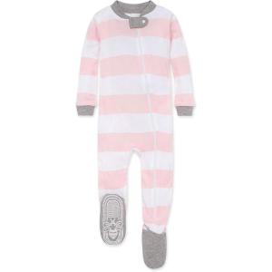 imageBurts Bees Baby Baby Girls Sleeper Pajamas 100 Organic Cotton Onepiece PJs Diagonal Zip Up Jumpsuit Snug Fit FootiePink Rugby Stripe