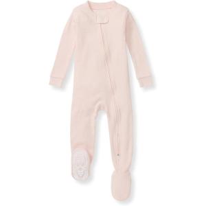 imageBurts Bees Baby Baby Girls Sleeper Pajamas 100 Organic Cotton Onepiece PJs Diagonal Zip Up Jumpsuit Snug Fit FootiePink Solid Rib