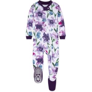 imageBurts Bees Baby Baby Girls Sleeper Pajamas 100 Organic Cotton Onepiece PJs Diagonal Zip Up Jumpsuit Snug Fit FootiePurple Watercolor Daylily