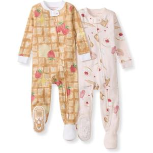 imageBurts Bees Baby Baby Girls Sleeper Pajamas 100 Organic Cotton Onepiece PJs Diagonal Zip Up Jumpsuit Snug Fit FootieWaffle  Cheesecake