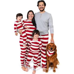 imageBurts Bees Baby Girls Pajamas 2Piece Long Sleeve Tee and Pants Organic Cotton PJ SetRed Rugby Stripe