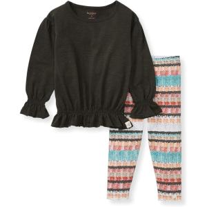 imageBurts Bees Baby Baby Girls Long Sleeve Top and Pant Set 100 Organic Cotton OutfitWoven Stripe Set