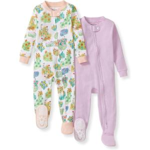 imageBurts Bees Baby Baby Girls Sleeper Pajamas 100 Organic Cotton Onepiece PJs Diagonal Zip Up Jumpsuit Snug Fit FootieGarden Paths