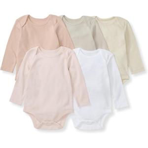 imageBurts Bees Baby Bodysuits Short Sleeve and Long Sleeve OnePieces 100 Organic Cotton Pack of 5Pink Sand Long Sleeve