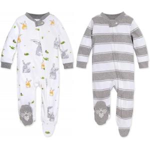 imageBurts Bees Baby Boys Sleep and Play PJs 100 Organic Cotton OnePiece Zip Front Romper Jumpsuit PajamasGrey