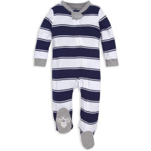 imageBurts Bees Baby Boys Sleep and Play PJs 100 Organic Cotton OnePiece Zip Front Romper Jumpsuit PajamasNavy Rugby Stripe