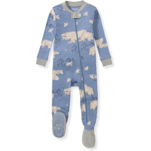 imageBurts Bees Baby Boys Sleep and Play PJs 100 Organic Cotton OnePiece Zip Front Romper Jumpsuit PajamasPolar Mountain Blue