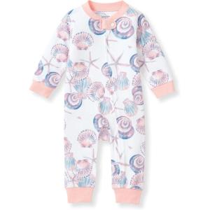 imageBurts Bees Baby Boys Sleep and Play PJs 100 Organic Cotton OnePiece Zip Front Romper Jumpsuit PajamasSwirly Seashells